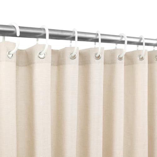 Extra Long Natural Linen Textured Shower Curtain Set with Hooks, Beige Boho Farmhouse Bath Shower Curtains for Bathroom Neutral Cloth, Hotel Luxury, Weighted, 72W x 84L, Cream - color: Cream | With Hooks, size: 72"W x 84"L (Pack of 1)