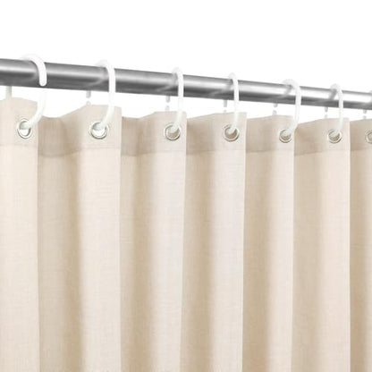 Extra Long Natural Linen Textured Shower Curtain Set with Hooks, Beige Boho Farmhouse Bath Shower Curtains for Bathroom Neutral Cloth, Hotel Luxury, Weighted, 72W x 96L, Cream - color: Cream | With Hooks, size: 72"W x 96"L (Pack of 1)