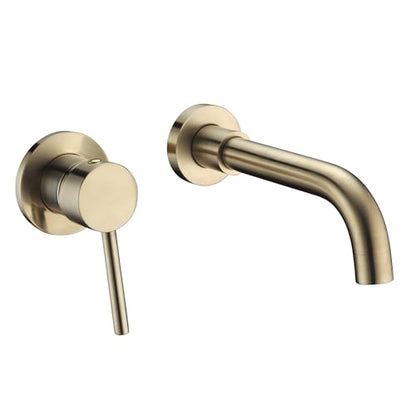SUMERAIN Wall Mounted Bathroom Sink Faucet, Brushed Gold | 360°Swivel Spout, Lavatory Faucet, Left-Handed Single Handle, Includes Brass Rough-in Valve - color: Brushed Gold, size: Left-Handed