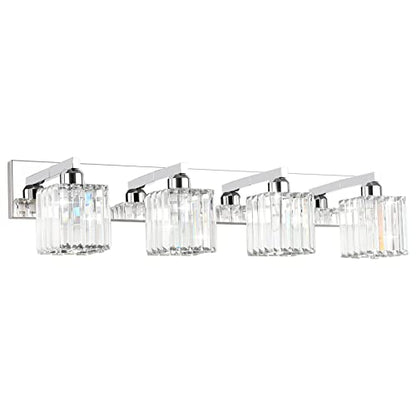 Aipsun Bathroom Light Fixtures Crystal Modern Vanity Lighting Fixtures 4 Light Chrome Bathroom Vanity Light (Exclude Bulb) - color: Chrome, size: 32 inch
