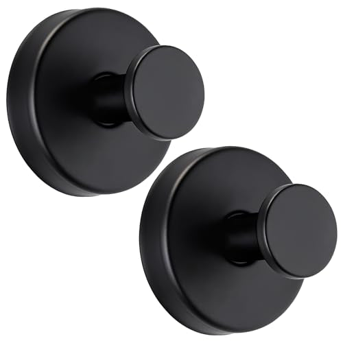 Suction Cup Hooks No Drill Stainless Steel Shower Hooks Towel Hook Heavy Duty on Smooth and Non-Porous Surfaces in Bathrooms Kitchen Bedroom (2, Matte Black) - color: Matte Black