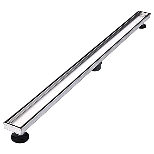 AVSIILE Linear Shower Floor Drain, 36 Inch Brushed Nickel 304 Stainless Steel Bathroom Drains Kit, Rectangular Shower Trench Drain with Reversable Tile-in Pattern Drain Cover & Hair Catcher - color: Brushed Stainless, size: 36 Inch