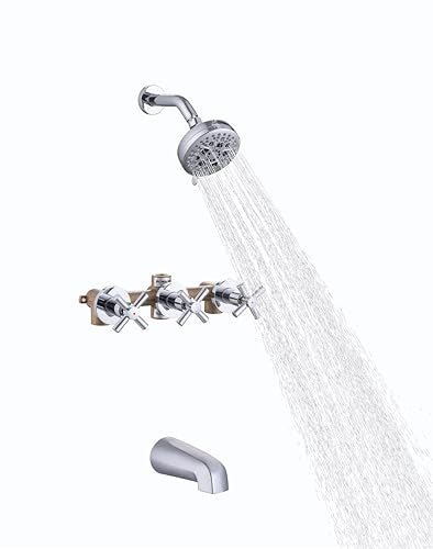 3 Handle Tub Shower Faucet Chrome Tub and Shower Trim Kit with Rough-in Valve Bathtub Shower Faucet Set with Tub Spout Wall Mounted - color: Chrome, style: Style A