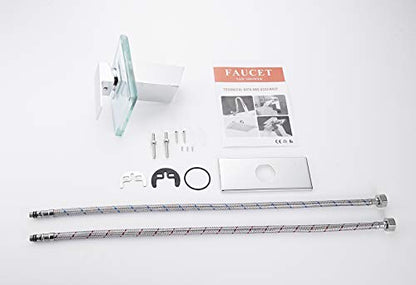 One Hole Lavatory Basin Sink Bathroom Faucet Chrome Waterfall Glass Spout | Single Handle Bathroom Sink Faucet Mixer Tap Modern Deck Mount Plumbing Fixtures Unique Design - color: Chrome, style: No Led