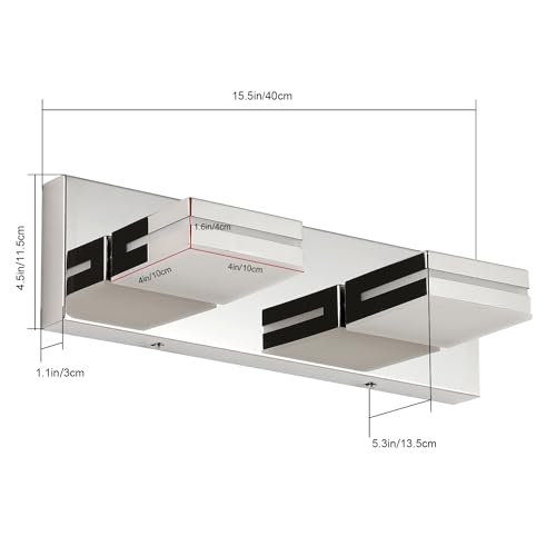 SineRise LED Modern Bathroom Vanity Light Fixtures, Modern Acrylic Bathroom Wall Lighting Fixtures Over Mirror, 2-Light, 15.5-Inch, Chrome, White - color: Chrome, White, size: 2-Light, 15.5-Inch