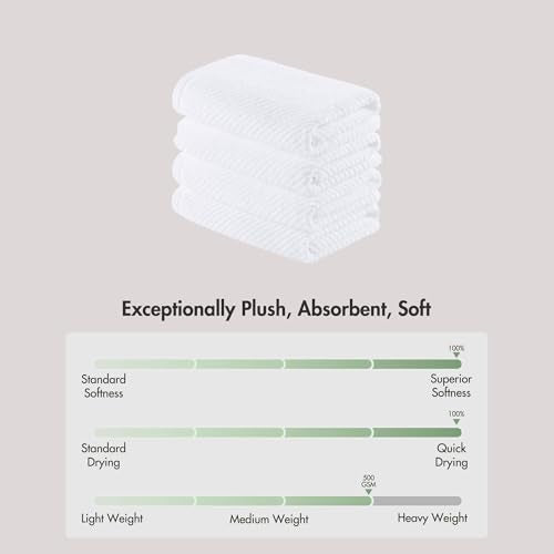 Madison Park 100% Zero Twist Cotton 4 Piece Bathroom Hand Towels, White | 18" x 28" Bath Hand Towels, 500 GSM Diagonal Ribbed, Soft, Quick Dry, Highly Absorbent, Durable, Modern, OEKO TEX - color: White, size: 4 Piece Hand Towel Set