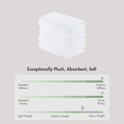 Madison Park 100% Zero Twist Cotton 4 Piece Bathroom Hand Towels, White | 18" x 28" Bath Hand Towels, 500 GSM Diagonal Ribbed, Soft, Quick Dry, Highly Absorbent, Durable, Modern, OEKO TEX - color: White, size: 4 Piece Hand Towel Set