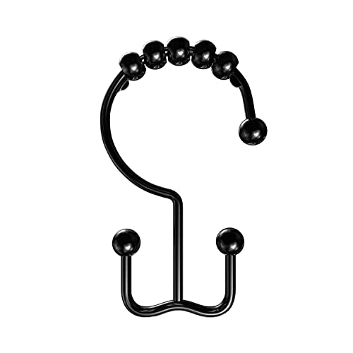 Double Glide Roller Shower Curtain Hooks Rings, Black | 1Rust Proof Stainless Steel, Curtain Hooks Rings for Bathroom Shower Rods Curtains and Liners, Easy Glide Rollers - color: Black