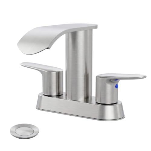 WOWOW Waterfall Centerset Brushed Nickel 4 inch Bathroom Faucet 3 Hole - color: Brushed Nickel