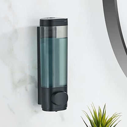 Pollock Shampoo and Conditioner Dispenser Wall Mounted | Shower Soap Dispenser 2 Chamber No Drill, Shampoo Dispenser for Shower, Body Wash Dispenser for Bathroom, Large Capacity - color: Black 1 Chamber