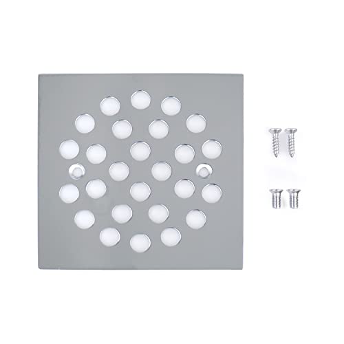4-1/4 Inch Square Screw-in Shower Drain Cover (Chrome) | Square 4.25-inch design, Thickened 304 stainless steel,replaceable grate with matching screws for bathroom floor drain - color: Chrome