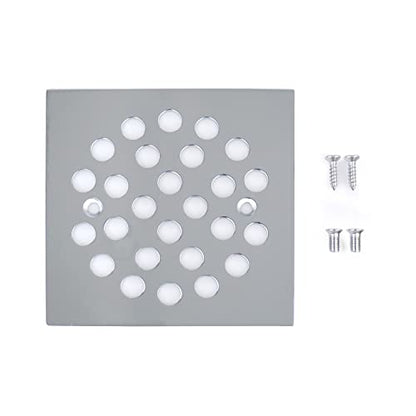 4-1/4 Inch Square Screw-in Shower Drain Cover (Chrome) | Square 4.25-inch design, Thickened 304 stainless steel,replaceable grate with matching screws for bathroom floor drain - color: Chrome
