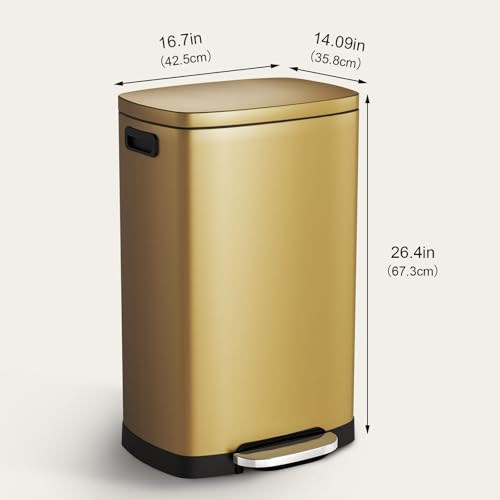ELPHECO Kitchen Trash Can with Lid 13 Gal Stainless Steel Pedal Garbage Can | Soft Close Lid Pedal Heavy-Duty Fingerprint Proof Step Wastebasket with 20 Bags Removable Bucket, Home Office, Titanium Gold - color: Titanium Gold