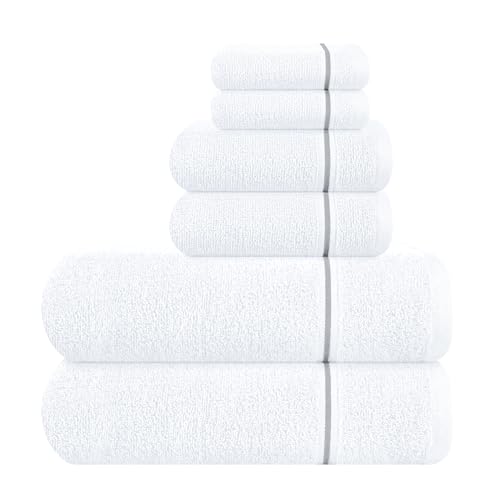 MyOwn Ultra Soft 6 Pack Cotton Towel Set, Contains 2 Bath Towels 28x55 inch, 2 Hand Towels 16x24 inch & 2 Wash Coths 12x12 inch, Ideal Everyday use, Compact & Lightweight - White - color: White, size: 6 Piece Set