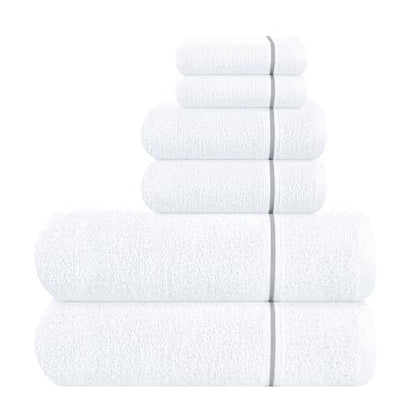 MyOwn Ultra Soft 6 Pack Cotton Towel Set, Contains 2 Bath Towels 28x55 inch, 2 Hand Towels 16x24 inch & 2 Wash Coths 12x12 inch, Ideal Everyday use, Compact & Lightweight - White - color: White, size: 6 Piece Set
