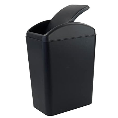 4.5 Gallon Plastic Swing-Top Trash Can, Garbage Can with Lid, Black | Plastic Material, Swing Lid Design, Ideal For Bathroom, Bedroom, Dorm & Office Use