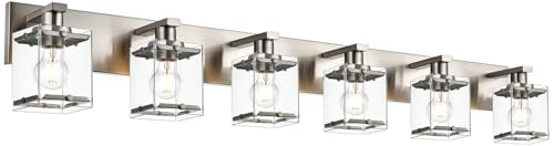 6-Lights Brushed Nickel Bathroom Light Fixture Over Mirror, Modern Wall Sconce with Clear Glass Shades, E26 Bulb Base Vanity Lighting for Over Mirror Kitchen - color: Brushed Nickel, Clear Glass, size: 6-Lights
