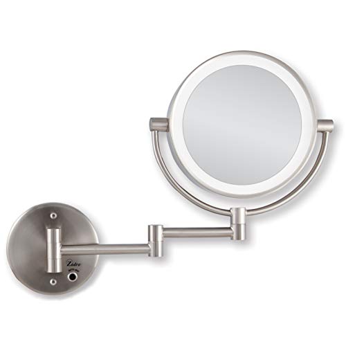 Zadro 9" Round Battery Operated LED Wall Mounted Makeup Mirror, 10X/1 or 5X/1 Vanity Mirrors for Wall, Arm Extends +16"
