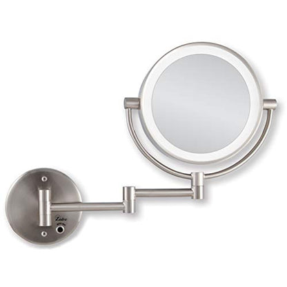 Zadro 9" Round Battery Operated LED Wall Mounted Makeup Mirror, 10X/1 or 5X/1 Vanity Mirrors for Wall, Arm Extends +16"