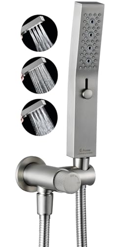 G-Promise All Metal 3-Function Handheld Shower Wand | Built to Last, Easy Install, with On/Off Switch Holder, Extra Long Hose, Modern Upgrade - color: Brushed Nickel, style: Square