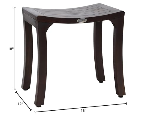 AquaTeak Patented 18" Asia Curve Mocha-Shield Teak Shower Bench - A. Bench | Durable, Water-Resistant Teak, Shower Chair & Shaving Foot Rest, Indoor/Outdoor Use