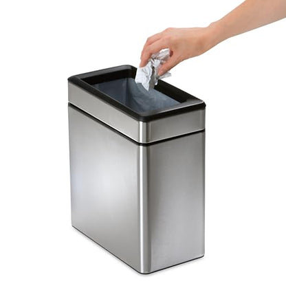 simplehuman Slim Open Can, 10L / 2.6 Gallon Commercial Office Trash Can for Hotel Rooms, Conference Rooms, Reception, Heavy Duty Stainless Steel, ADA-Compliant, Brushed Stainless Steel - color: Brushed, style: 10L Slim