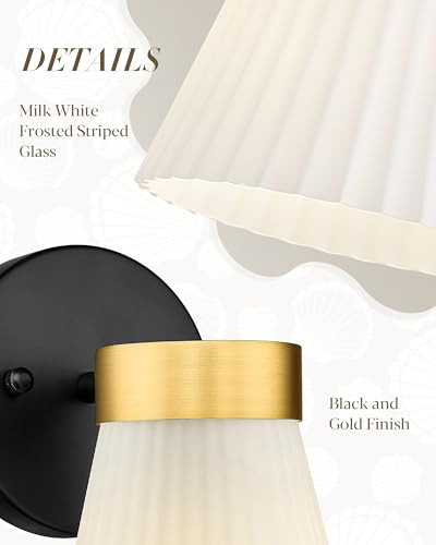 HWH 1-Light Bathroom Wall Sconce, Black and Gold, Modern, 5HZG97B BK+BG | Install Facing Up or Down, 5.9 x 7.3 x 9.4-Inch Fixture, E26 Bulb Max 60W, Bulb Not Included, Mounting Hardware Included - color: Black and Gold, size: 1-Light