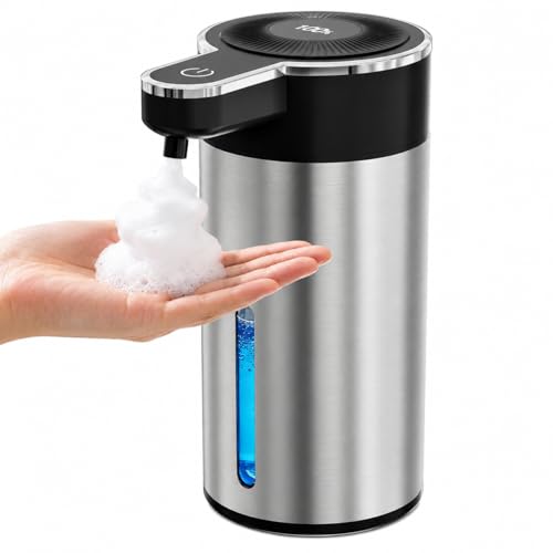 Touchless Automatic Foaming Soap Dispenser for Bathroom | Rechargeable, 13.5oz Large Capacity, Fast Sensor, 4 Adjustable Liquid Levels, Waterproof, Clog-Free Pump - color: St-03 Foam Silver, style: Foam