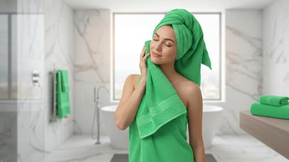 6 Piece 100% Cotton Bath Towel Set - 2 Bath - 2 Hand - 2 Face, Green | 100% Cotton • Thick & Plush • Hotel Quality • Ultra Soft • Highly Absorbent • Quick Dry • Low Lint • Machine Washable - color: Bright Green