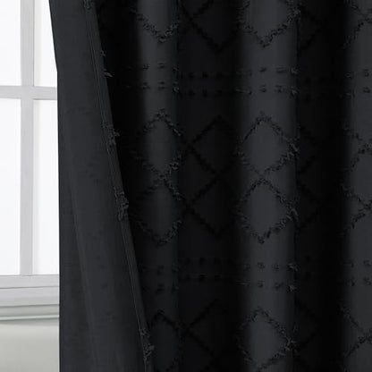 Black Stall Boho Shower Curtain, Modern Tufted Plaid Striped Narrow Half Size Fabric Shower Curtain, Farmhouse Clip Jacquard Textured Shower Curtains for Bathroom, 36" Wx72 L - color: Black, size: 36"W x 72"L (Pack of 1)