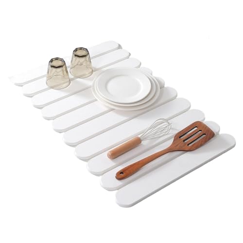 Drying Stone for Kitchen Counter Quick Absorbing Fast Foldable Absorbent | Kitchen Sink Dish Drying Mats for Bathroom Home Sink Bath Shower Countertop Vanity Bathroom Home Bath Shower Counte - color: White
