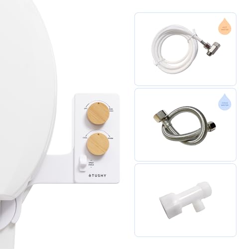 TUSHY Spa 3.0 Cool to Warm Water Bidet Attachment, Bamboo | Universal Fit, Easy Install, Self-Cleaning, Adjustable Pressure and Angle Control, Sink Access Required Within 6 Feet - color: White/Bamboo, style: Warm Water Optional