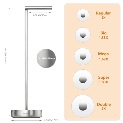 Toilet Paper Holder Stand with Storage Weighted (SUS304 Stainless Steel) | freestanding tp holder | silicone non-slip base | large storage capacity | tidy organized bathroom | 2mm thickened steel - color: 304 Brushed Silvery