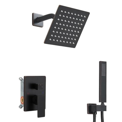 Oil Rubbed Bronze Shower System 6 Inch Bathroom Rain Mixer Shower Combo Set Wall Mounted Rainfall Shower Head and Handheld System Shower Faucet Set Rough-in Valve Body and Trim Kit - color: Oil Rubbed Bronze, size: 6 Inch