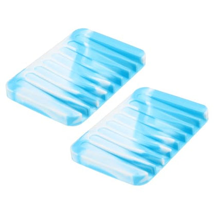 uxcell 2 Pcs Self Draining Silicone Soap Dish, Soap Tray with Drainage for Bathroom Shower Kitchen Sink, 4.5" x 3.1" x 0.4", Blue/White - color: Blue/White
