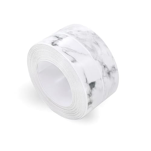 Caulk Tape, 10.5FT Peel and Stick Waterproof Seal Tape - No Tools No Mess Self-Adhesive Waterproof Tape for Toilet Bathtub Sink Tub Kitchen Countertop, Flexible PVC Strip Filler Caulking Tape - color: 1 Roll-Marble
