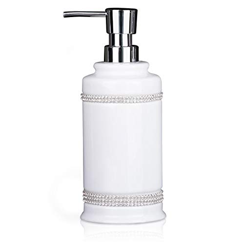 17 OZ Hand Liquid&Lotion Soap Dispenser Pump Bottle Ceramic White for Kitchen Bathroom Countertop Laundry Room Holds Dish Soap Shampoo Laundry Liquid Shower Gel (Inlaid Rhinestone) (White1) - color: White1