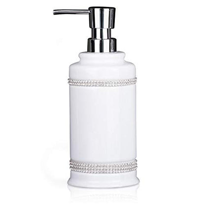 17 OZ Hand Liquid&Lotion Soap Dispenser Pump Bottle Ceramic White for Kitchen Bathroom Countertop Laundry Room Holds Dish Soap Shampoo Laundry Liquid Shower Gel (Inlaid Rhinestone) (White1) - color: White1