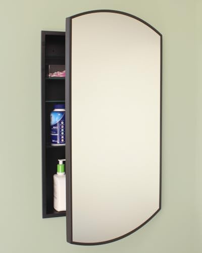 20x30 Harper Crescent Metal Framed Rectangle Recessed Bathroom Medicine Cabinet, Arced Mirror, 18x28 in-Wall Opening, Adjustable Glass Shelves, Magnet Close, Black - color: Black, size: 20x30