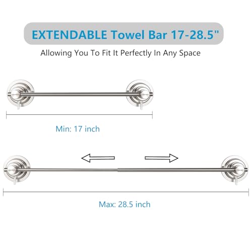 BOPai Extendable Suction Cup Towel Bar 17-28.5", Brushed Nickel | Repositionable & Powerful Vacuum Suction - color: Brushed Nickel, size: 17-28.5"