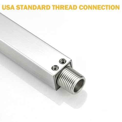 16 Inch Shower Head Extension Arm with Flange, Shower Rod, Nickel | Square Straight Rain Showerhead Extended Arms, Shower Pipe Extender Arm Replacement, Wall Mounted, SUS304 Stainless Steel - color: Nickel