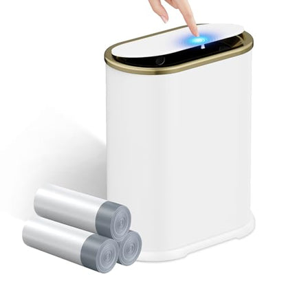 KSSKSS 1.8 Gallons Small White Bathroom Trash Can with Lid, Slim Bathroom Garbage Bin, Dog Proof Trash Can with Pop-Up Lid for Bedroom,Toile, White - color: Matt White