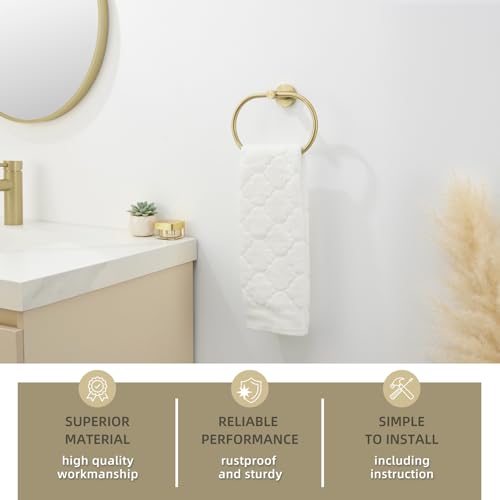 Angle Simple Bathroom Towel Ring, Swivel Hand Towel Holder, Brushed Gold | SUS304 Stainless Steel, Oval Modern Dishrag Hanger for Kitchen, Move Back & Forth, Screws Wall Mount - color: Oval - Brushed Gold