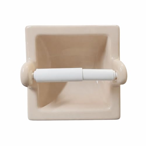 Recessed Ceramic Toilet Paper Holder Wall Mount Niche Bathroom Tissue Roll (Parchment Glossy, Extended – 7" x 7") - color: Parchment Glossy, size: Extended – 7" x 7"