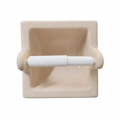 Recessed Ceramic Toilet Paper Holder Wall Mount Niche Bathroom Tissue Roll (Parchment Glossy, Extended – 7" x 7") - color: Parchment Glossy, size: Extended – 7" x 7"