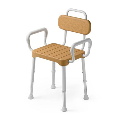 Loyoda Shower Chair with Arms and Back for Seniors, 350 lb Capacity | FSA/HSA Eligible, Adjustable Height Shower Bench for Inside Shower or Bathtub, Non-Slip Feet, Waterproof and Durable - size: Brown
