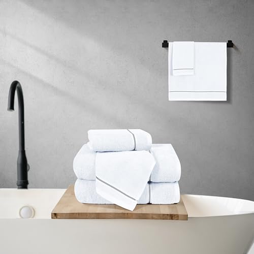 MyOwn Ultra Soft 6 Pack Cotton Towel Set, Contains 2 Bath Towels 28x55 inch, 2 Hand Towels 16x24 inch & 2 Wash Coths 12x12 inch, Ideal Everyday use, Compact & Lightweight - White - color: White, size: 6 Piece Set