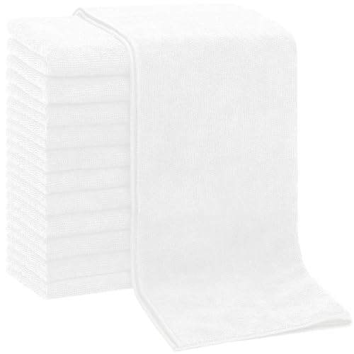 FIXSMITH Salon Towels 12 Pack, White Hand Towels for Bathroom, Quick Dry Gym Towels, Spa Face Towel, Absorbent Microfiber Towels for Salon, Barber, Gym, Bath, Pedicure and Home Hair Care,16 x 27 in - color: White