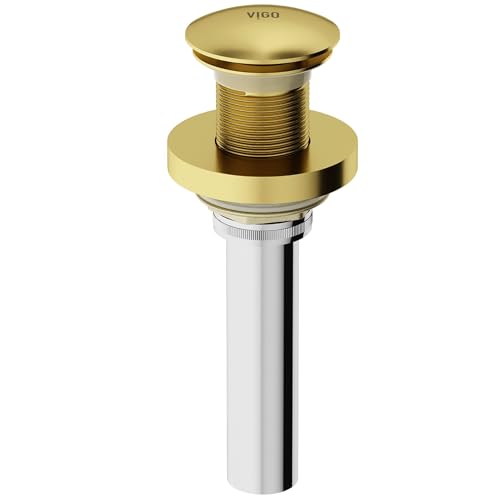 Vigo Bathroom Sink Pop Up Drain Without Overflow, Matte Gold Drain Stopper with ClogFree QuickDrain Technology & Matching Mounting Ring - color: Gold