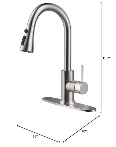 Kitchen Faucet with Pull-Down Spray Single Handle high arc Commercial Stainless Steel Brushed Nickel Kitchen Sink Faucet with Deck Suitable for bar Laundry RV Farmhouse (Brushed Nickel) - color: Brushed Nickel, style: Standard